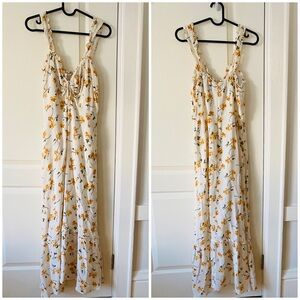 Reformation Cream Floral Print V-neck Ruffle Sleeveless Long Maxi Dress size 8